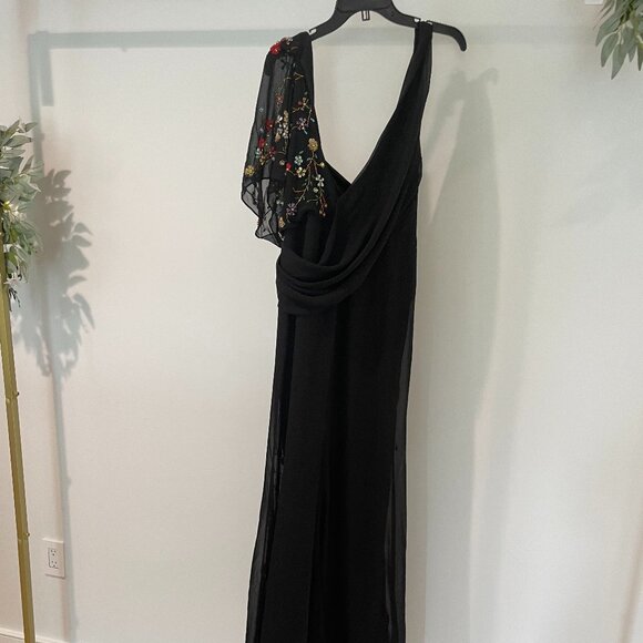 Faux Wrap Multi Colored Beaded Floral Gown - Picture 3 of 7